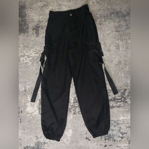 Cargo Black Pants With Strap & Clip Side Pockets
